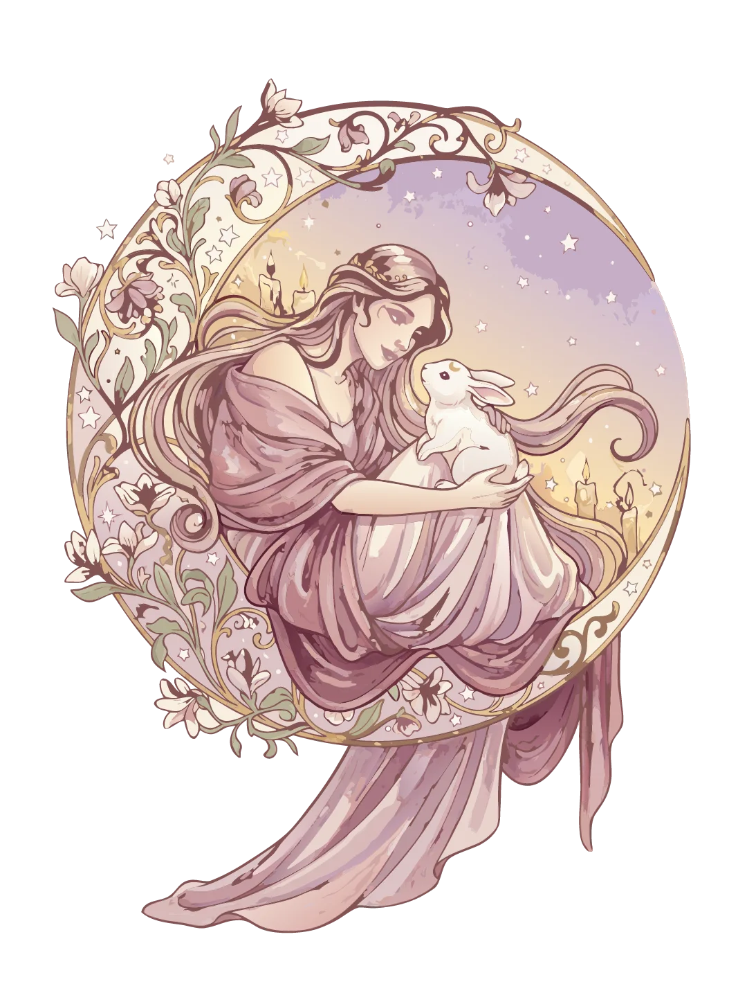 Lapine — the moon bunny in the arms of a goddess